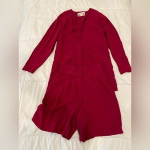 Gorgeous Vintage 80’s Magenta Long Sleeve And Shorts Set Size S